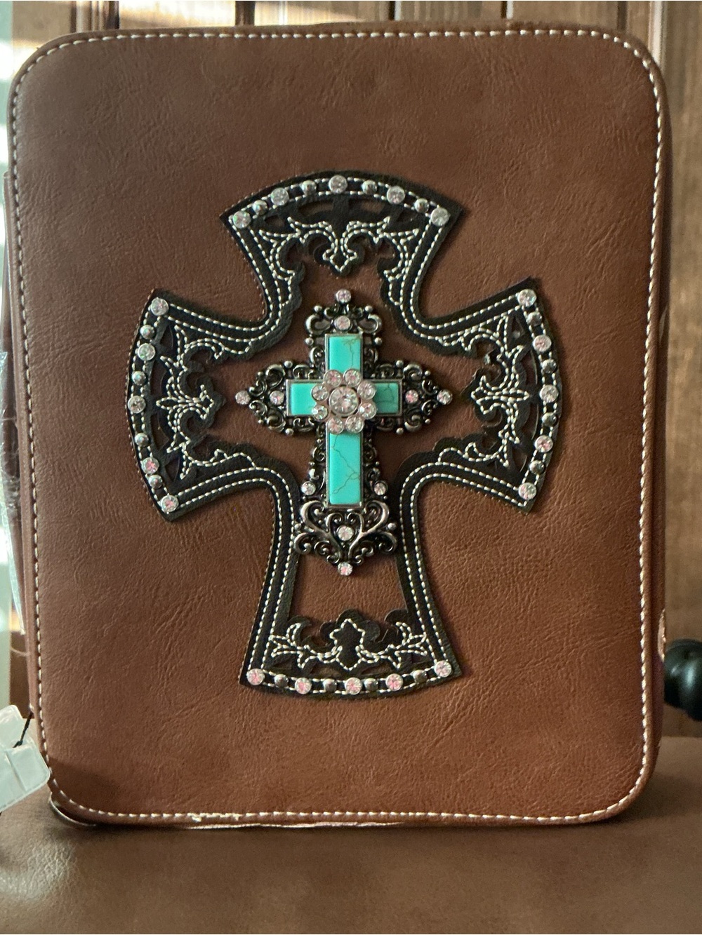 Embellished Turquoise Cross Accent Bible Cover